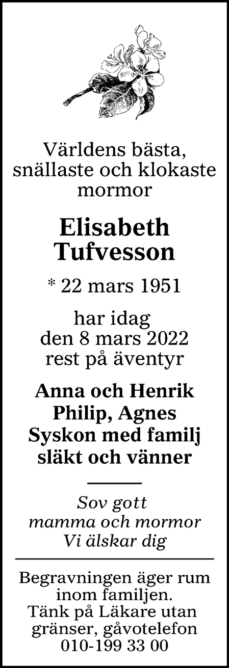 Dödsannons Elisabeth Tufvesson