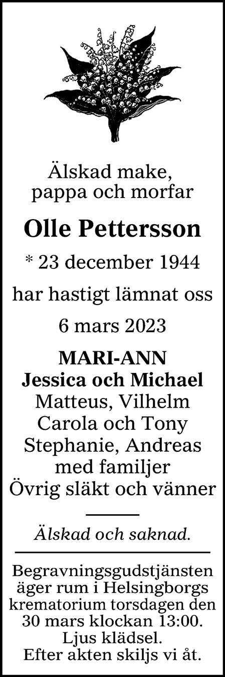 Dödsannons Olle Pettersson