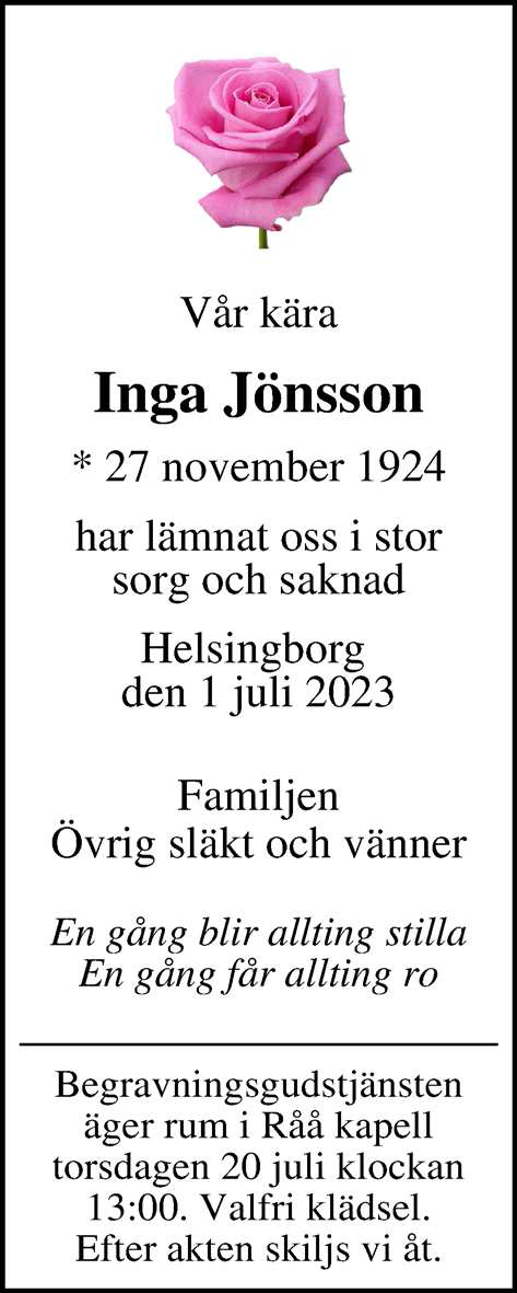 Dödsannons Inga Jönsson