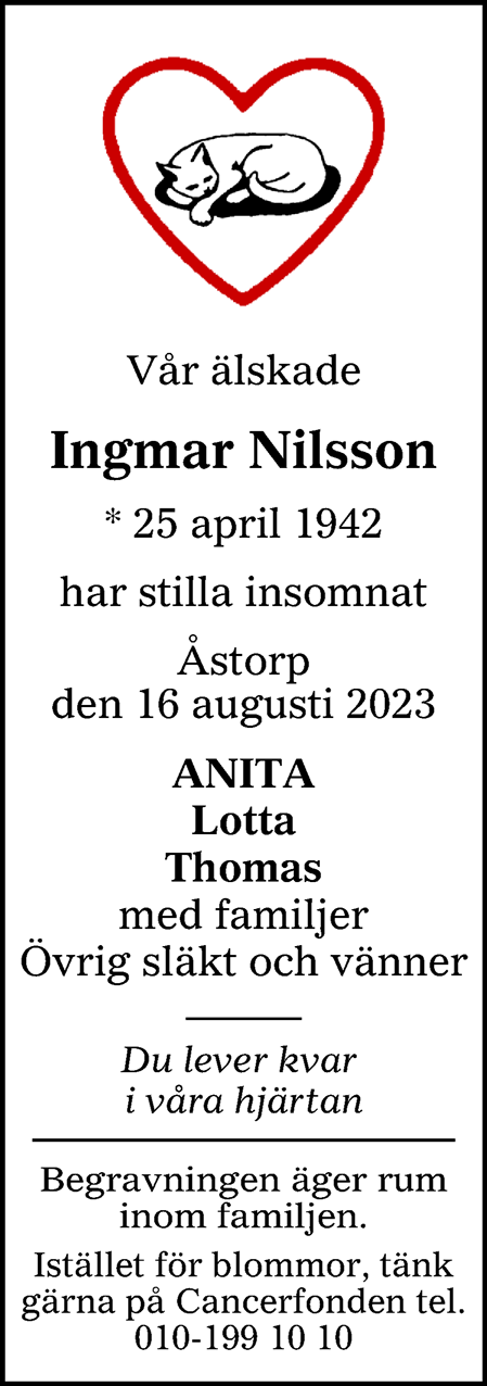 Dödsannons Ingmar Nilsson