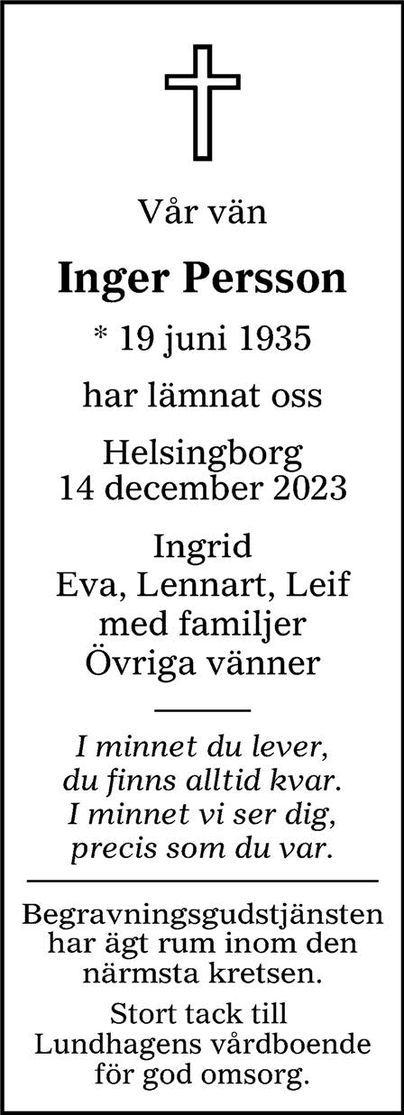 Dödsannons Inger Persson