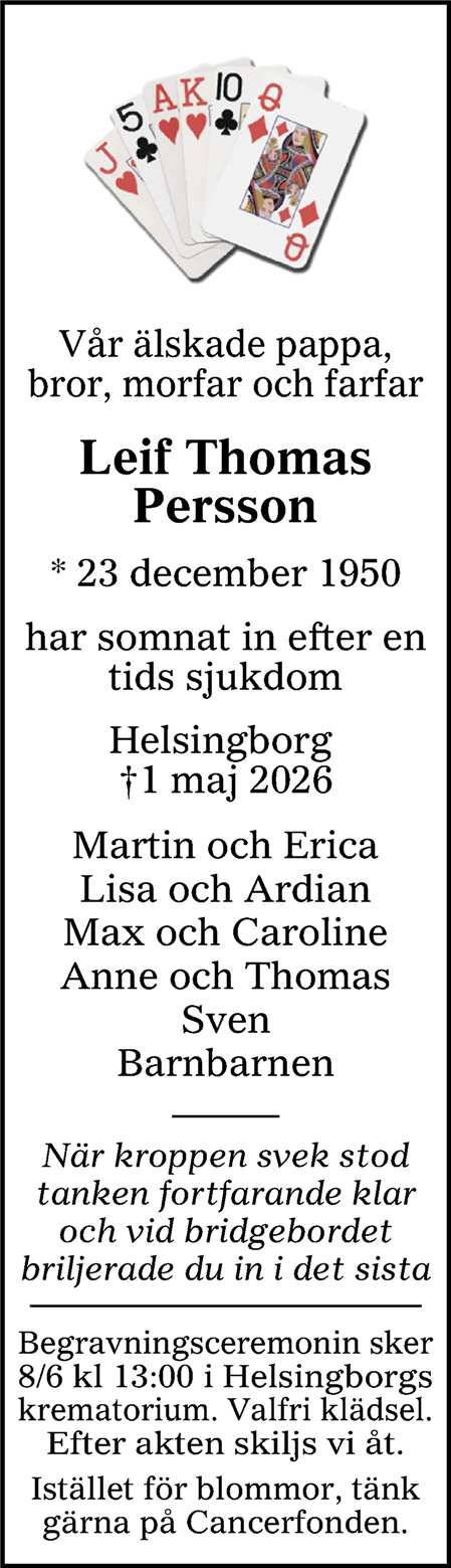 Dödsannons Leif Thomas Persson