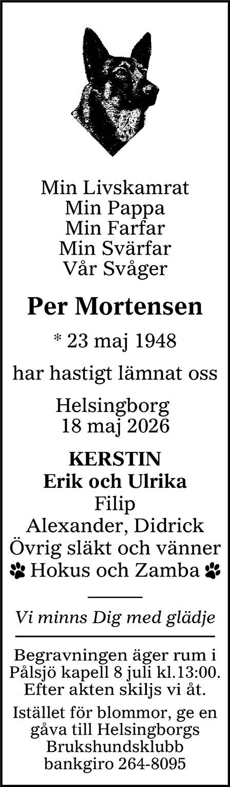 Dödsannons Per Mortensen